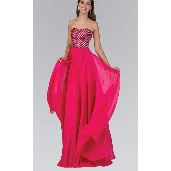 Fabuluxe Couture Fuchsia Pink Beaded Jewel Accented Sweetheart Gown Medium NWT - Picture 6 of 7